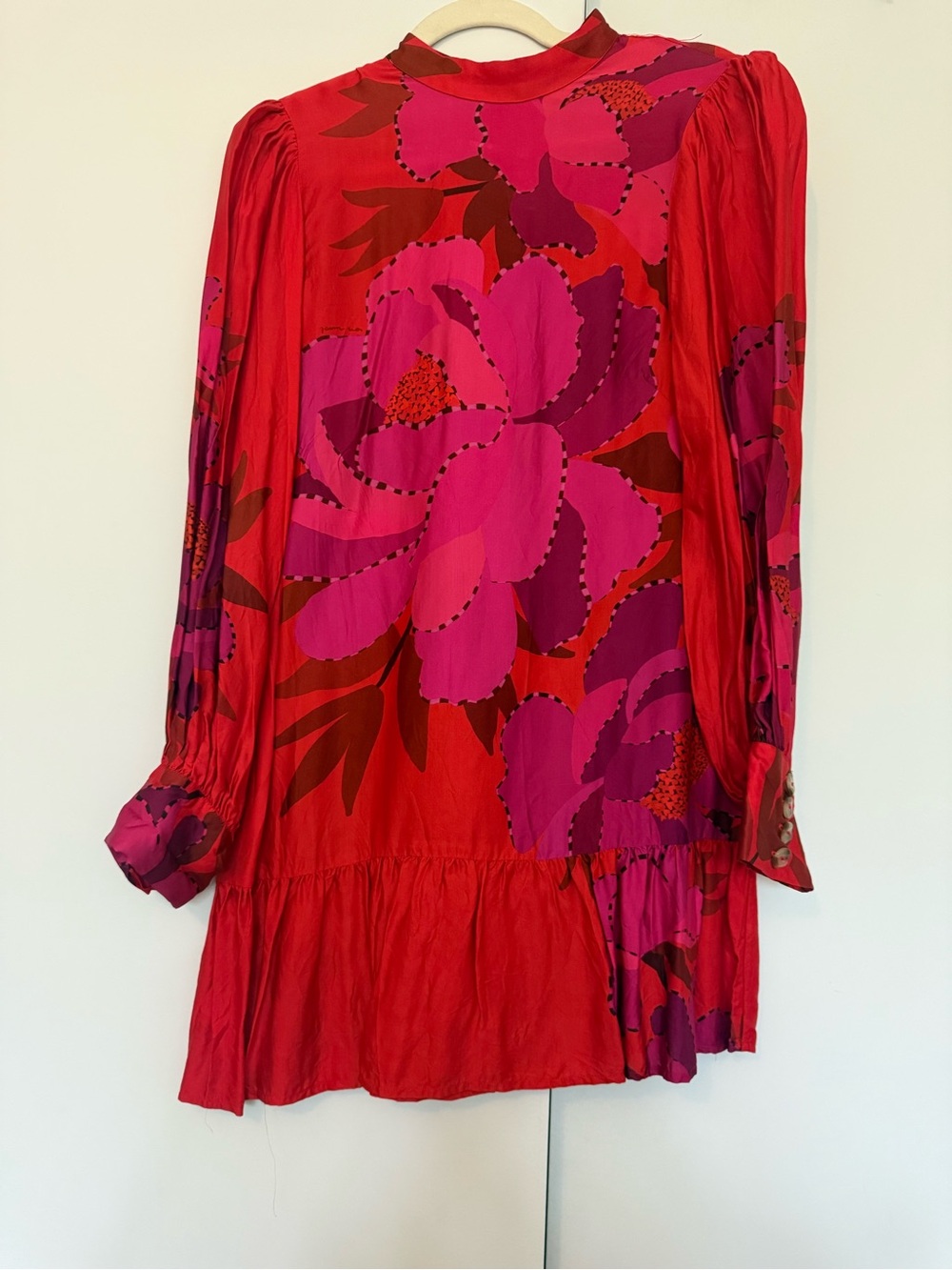 Farm Rio S - Women’s Red & Pink Floral Long-Sleeve Shift Dress